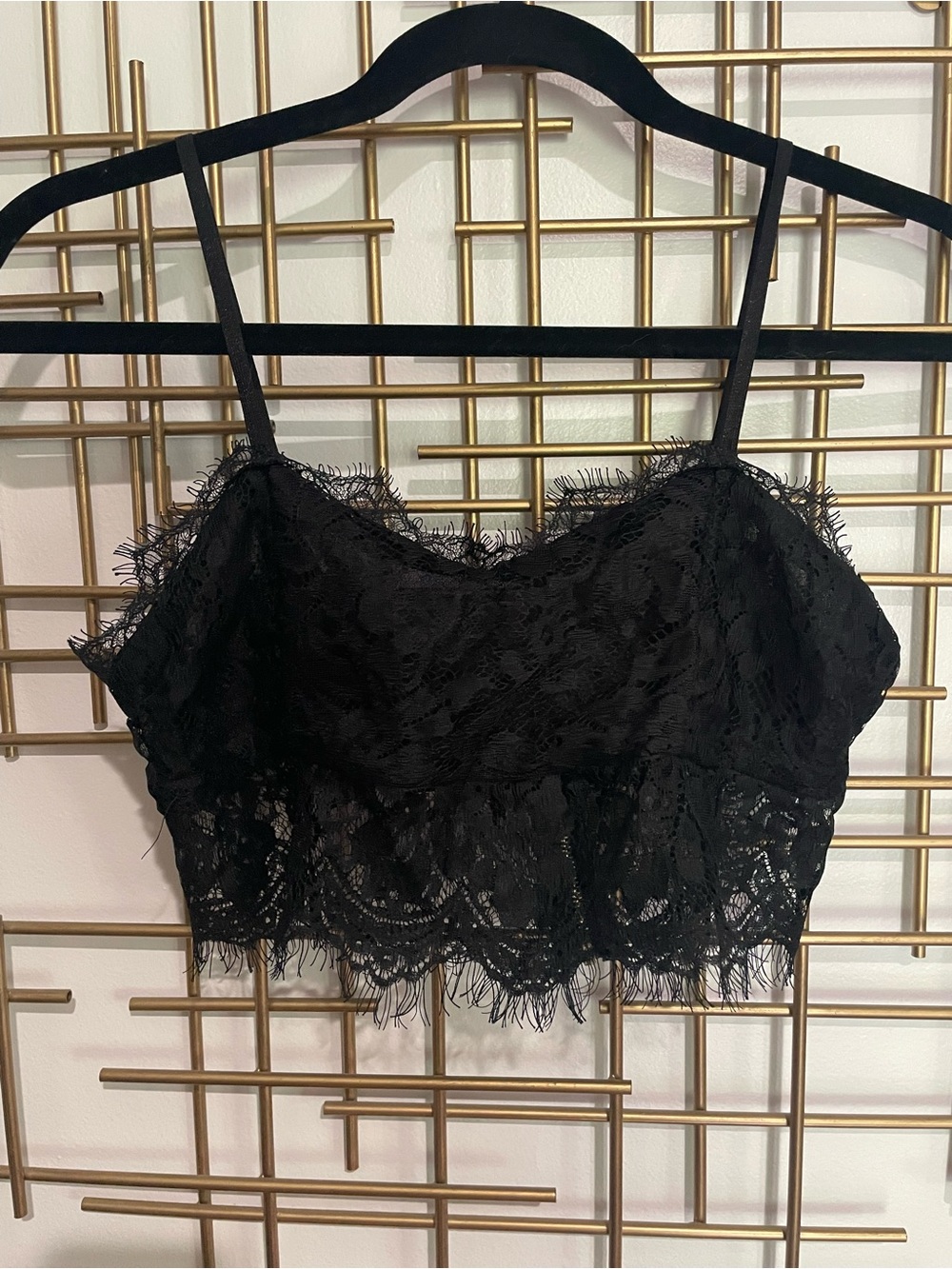 Black Lace Cropped Camisole Tank
